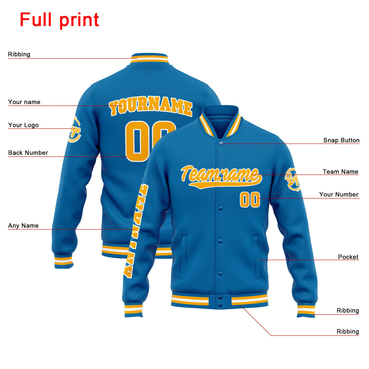 Chaqueta universitaria personalizada estilo Letterman para hombres-mujeres y jóvenes-color azul y naranja