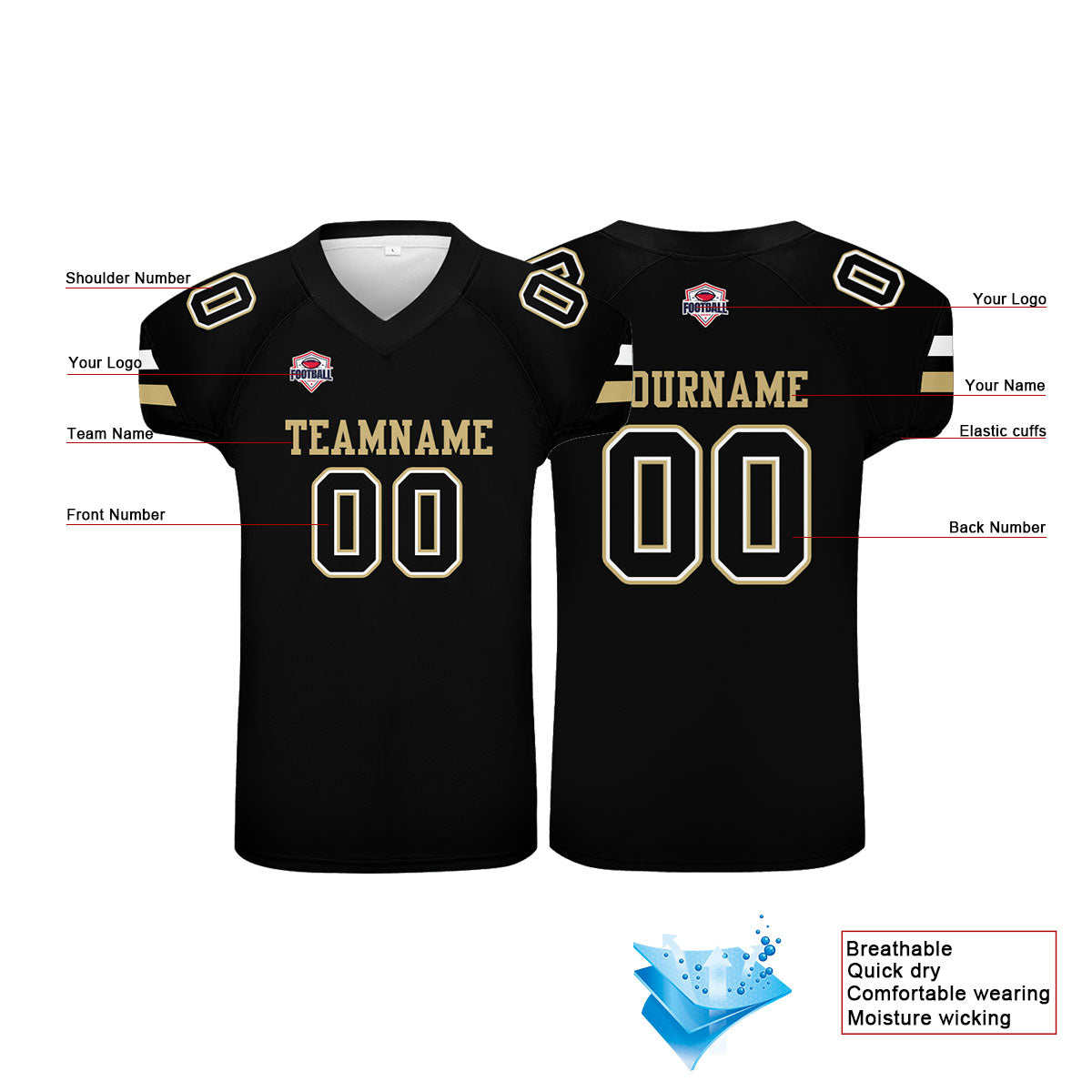 Camiseta de fútbol personalizada con nombre y número del equipo impresos
