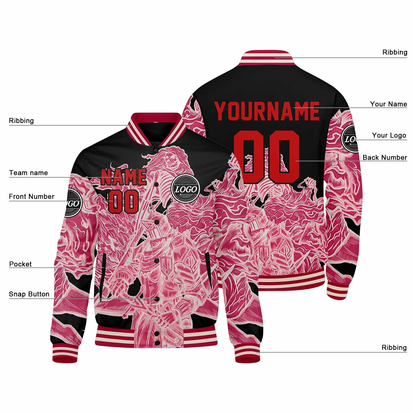 Chaqueta universitaria personalizada estilo Letterman para hombres-mujeres y jóvenes-color rosa