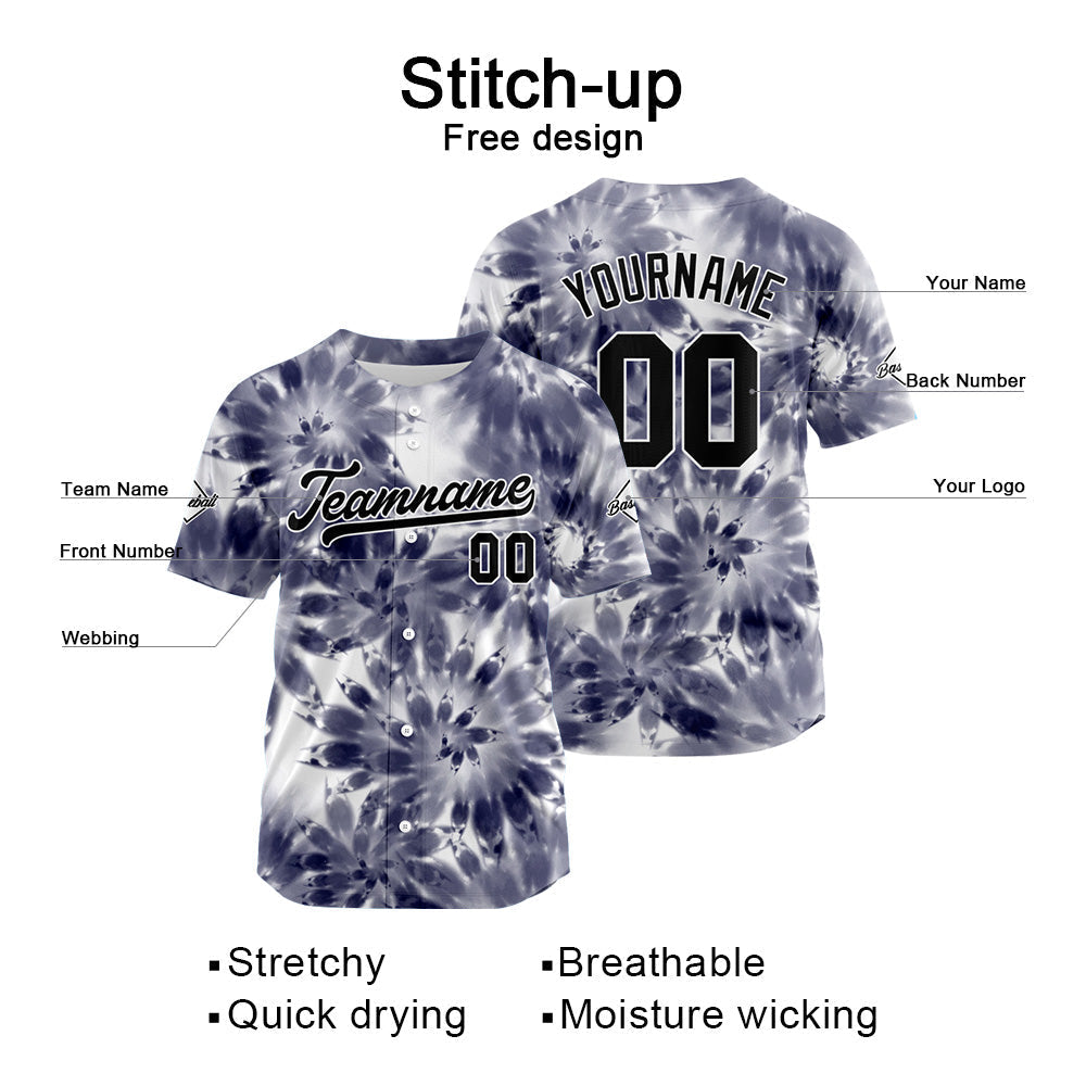 Camiseta de béisbol con dise?o personalizado estampado completo color morado y gris
