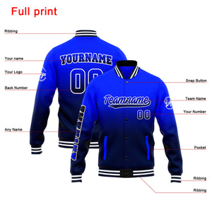 Chaqueta universitaria personalizada estilo Letterman para hombres-mujeres y jóvenes (azul marino y azul marino)