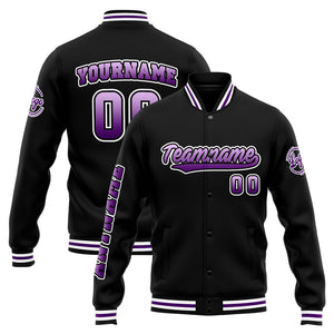 Chaqueta universitaria personalizada estilo Letterman para hombres-mujeres y jóvenes-color morado y negro