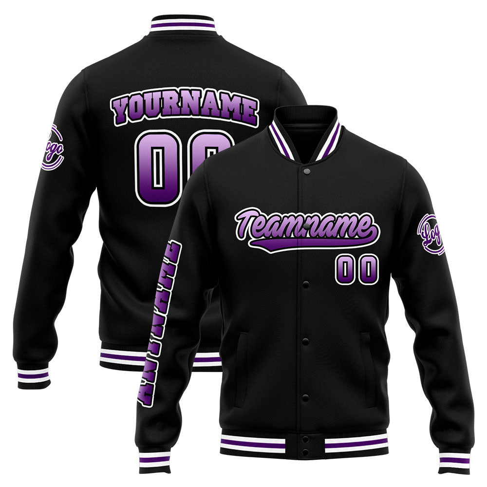 Chaqueta universitaria personalizada estilo Letterman para hombres-mujeres y jóvenes-color morado y negro