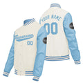 Chaquetas universitarias personalizadas en color crema & blanco y azul para hombres & mujeres y jóvenes & Chaquetas Letterman personalizadas