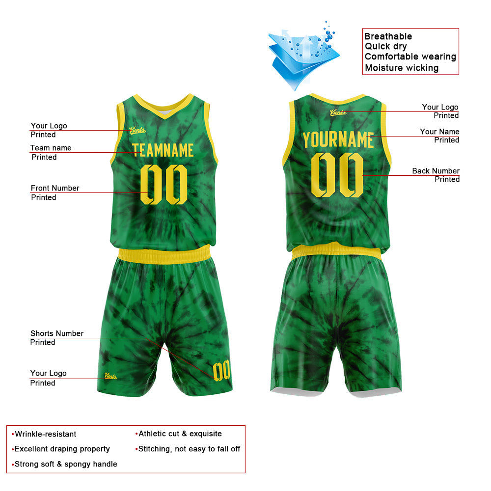 Uniforme de baloncesto verde personalizado con tu logotipo-nombre y número impresos