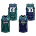 Traje de baloncesto reversible personalizado en verde-azul marino y gris para adultos y niños