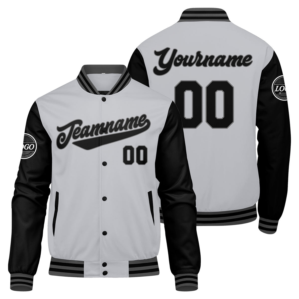 Chaqueta universitaria personalizada estilo Letterman para hombres-mujeres y jóvenes-color gris y negro