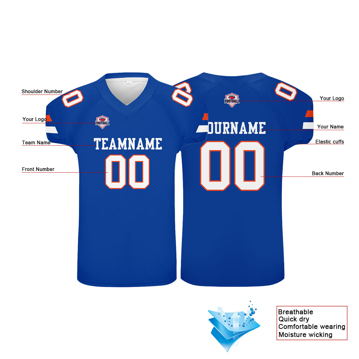 Camiseta de fútbol personalizada con nombre y número del equipo impresos
