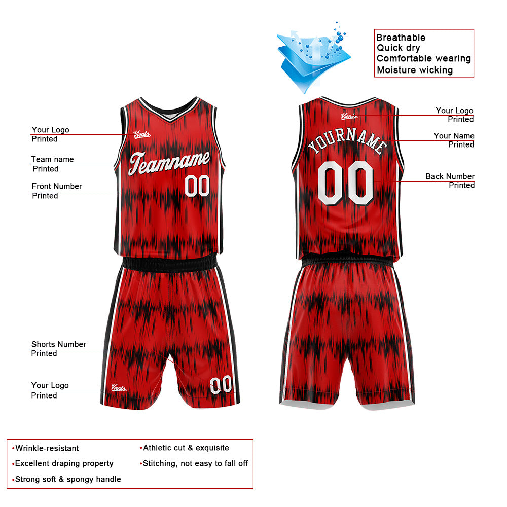 Uniforme de baloncesto personalizado Acoustic Wave rojo con tu logotipo-nombre y número impresos