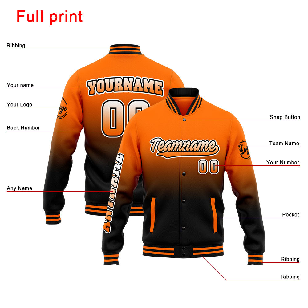 Chaqueta universitaria personalizada estilo Letterman para hombres-mujeres y jóvenes-color naranja y negro