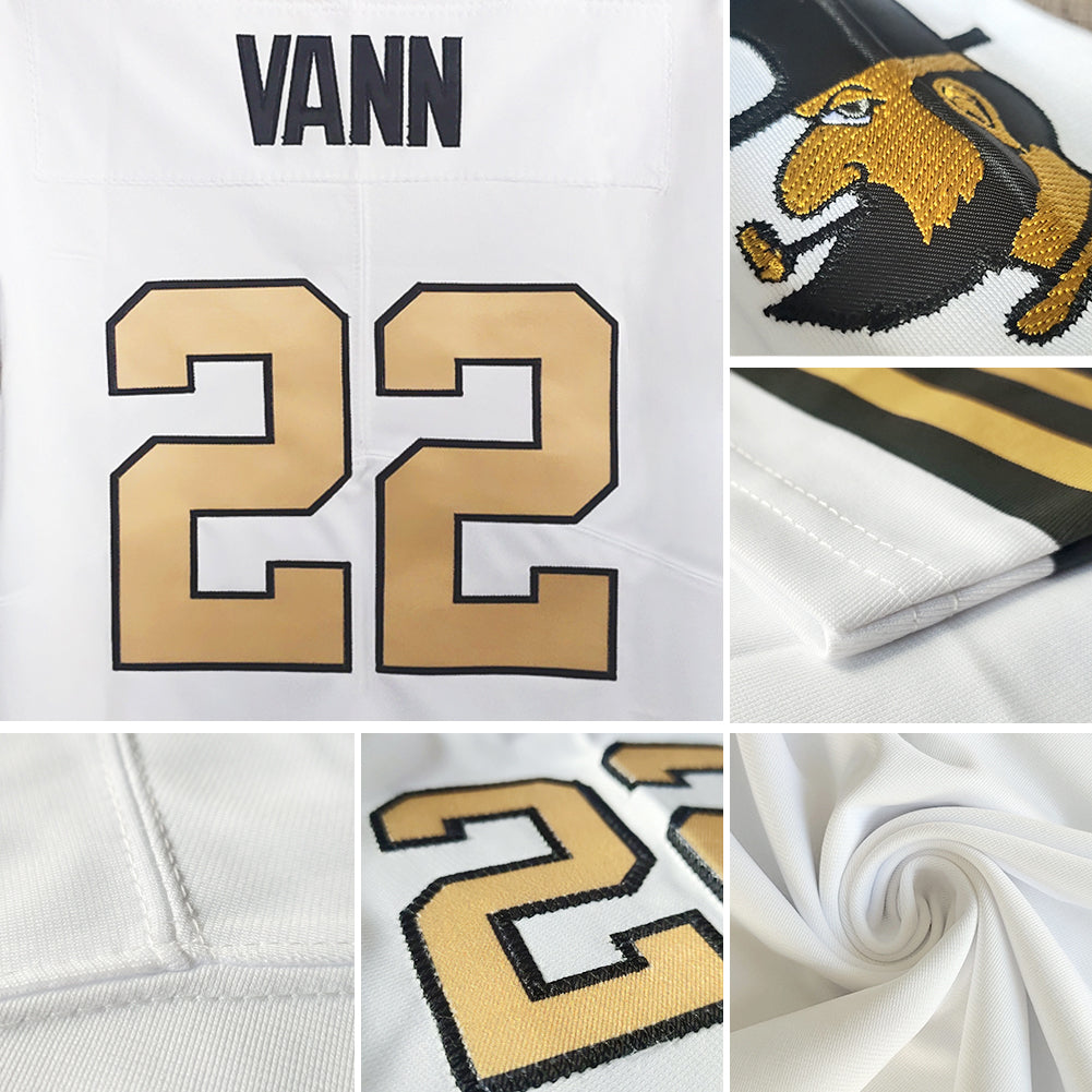customized authentic football jersey white gold-black  mesh