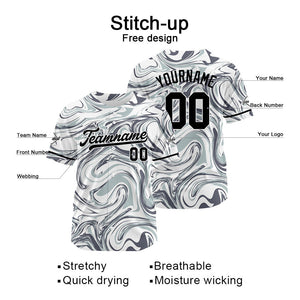 Camiseta de béisbol con dise?o personalizado estampado completo en blanco y gris