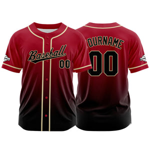 Camiseta de béisbol con dise?o personalizado estampado completo en negro y rojo
