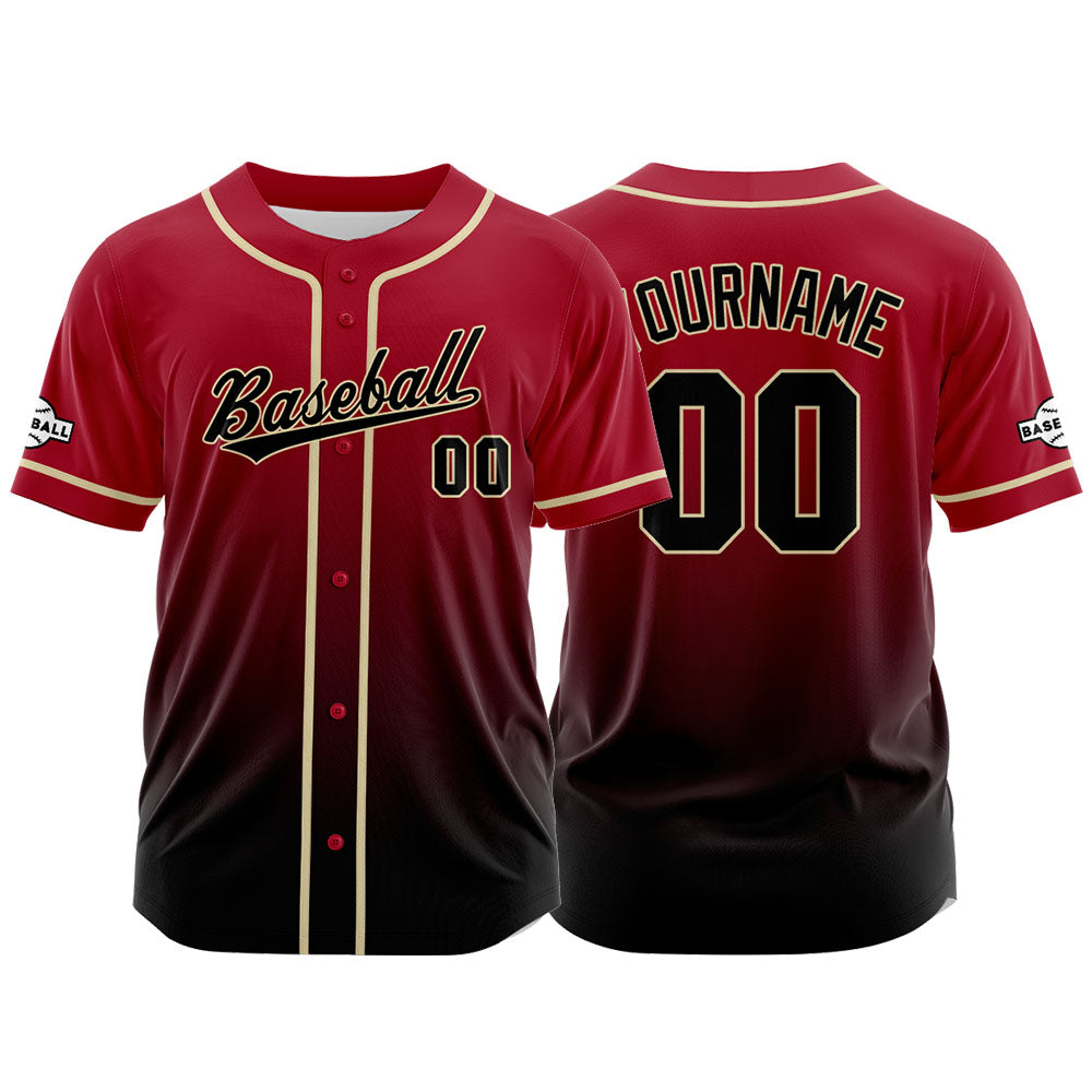 Camiseta de béisbol con dise?o personalizado estampado completo en negro y rojo