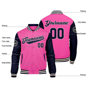 Chaqueta universitaria personalizada estilo Letterman para hombres-mujeres y jóvenes-color rosa y azul marino