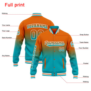Chaqueta universitaria personalizada estilo Letterman para hombres-mujeres y jóvenes-color naranja degradado turquesa