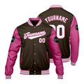 Chaquetas universitarias personalizadas en color marrón y rosa para hombres & mujeres y jóvenes & Chaquetas estilo Letterman personalizadas
