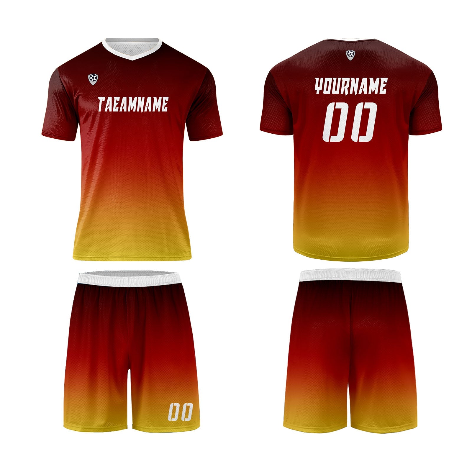 Conjunto personalizado de camiseta de uniforme rojo & naranja y amarillo para niños y adultos