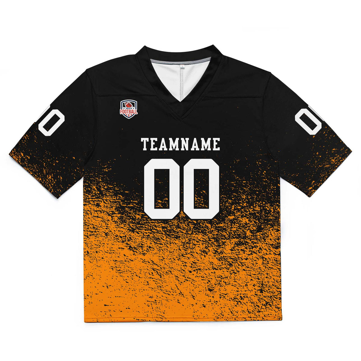 Camiseta de fútbol personalizada con nombre y número del equipo impresos y bordados-color negro y naranja