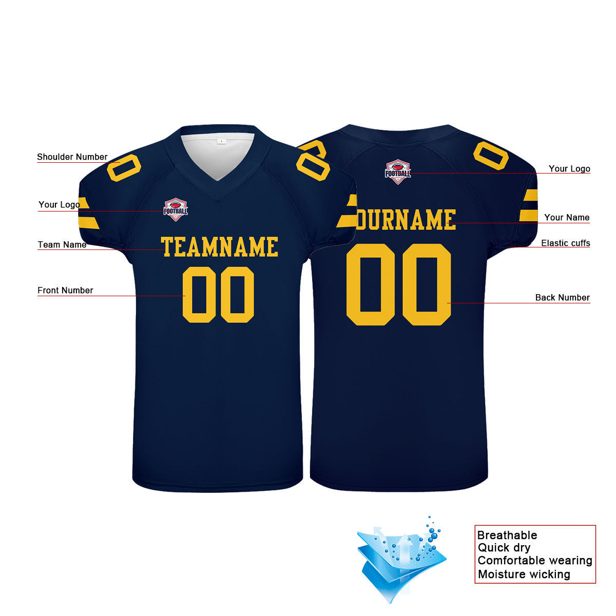 Camiseta de fútbol personalizada con nombre y número del equipo impresos