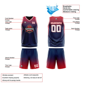 Traje de baloncesto reversible azul marino y rojo personalizado para adultos y niños