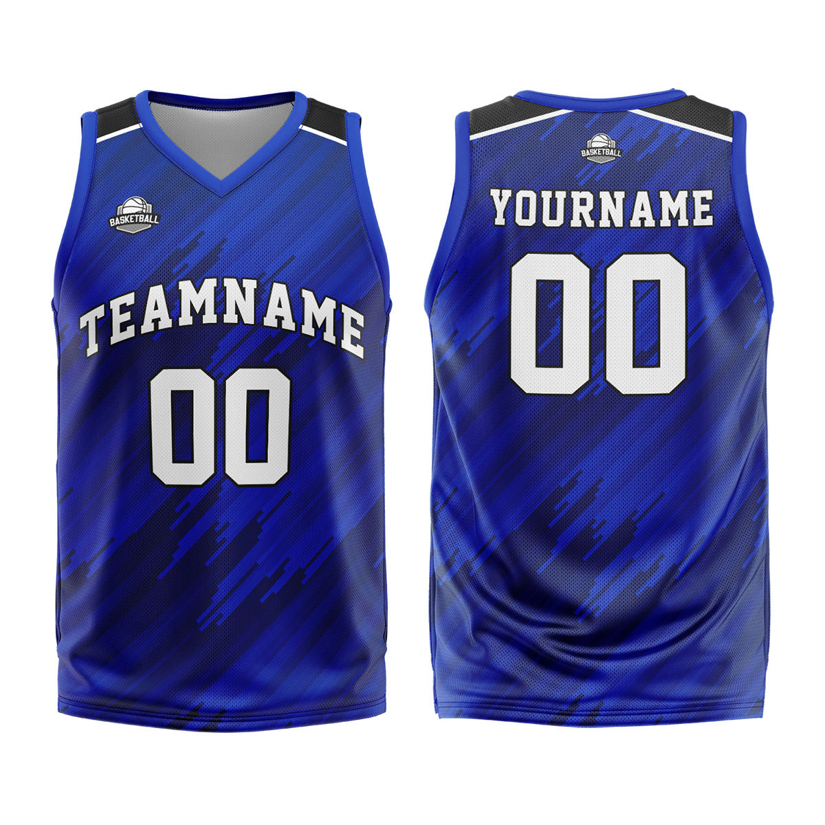 Uniforme de baloncesto azul marino personalizado con su logotipo-nombre y número impresos