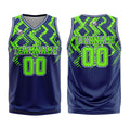 Uniforme de baloncesto personalizado azul marino verde neón con tu logotipo-nombre y número impresos
