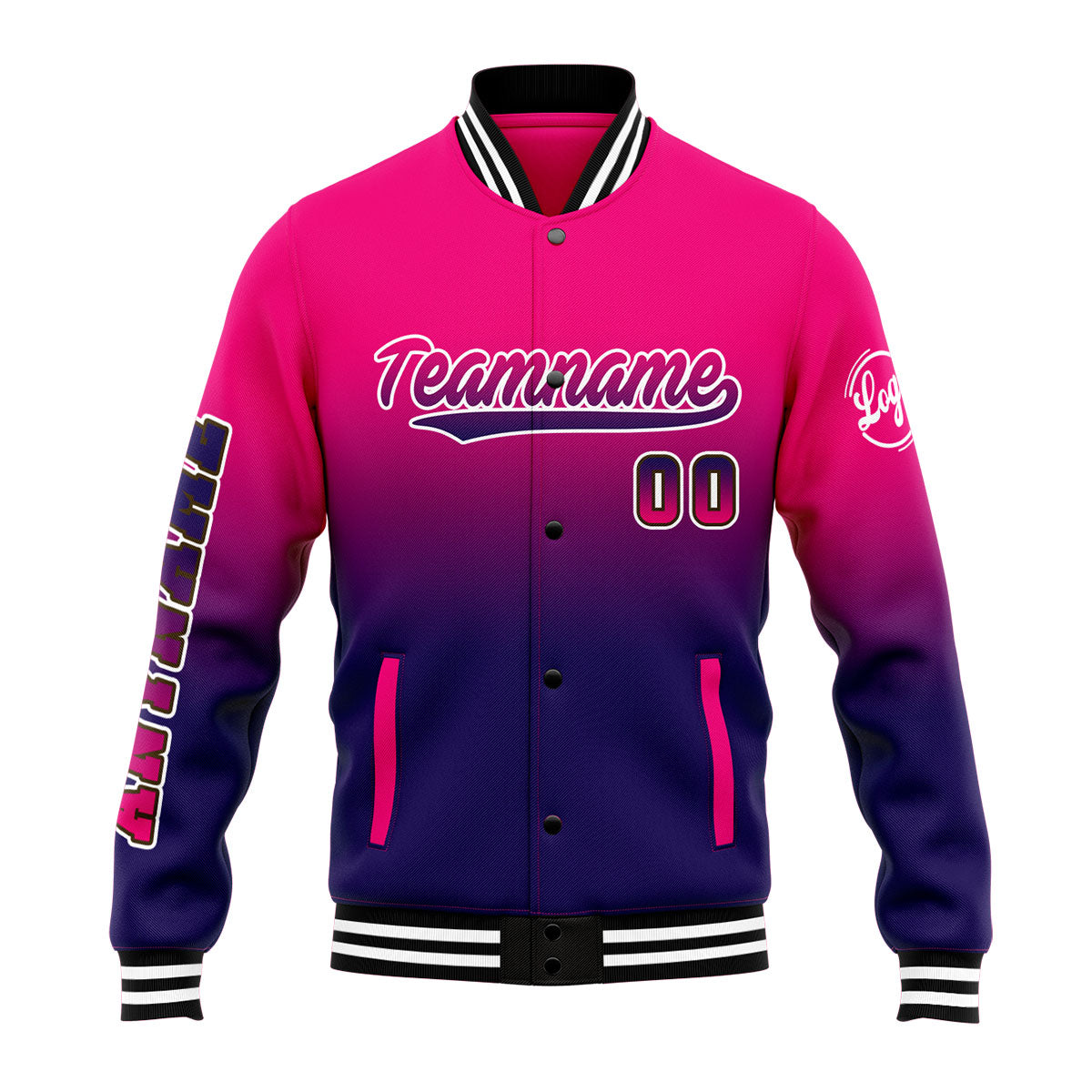 Chaqueta universitaria personalizada estilo Letterman para hombres-mujeres y jóvenes-color rosa y morado oscuro