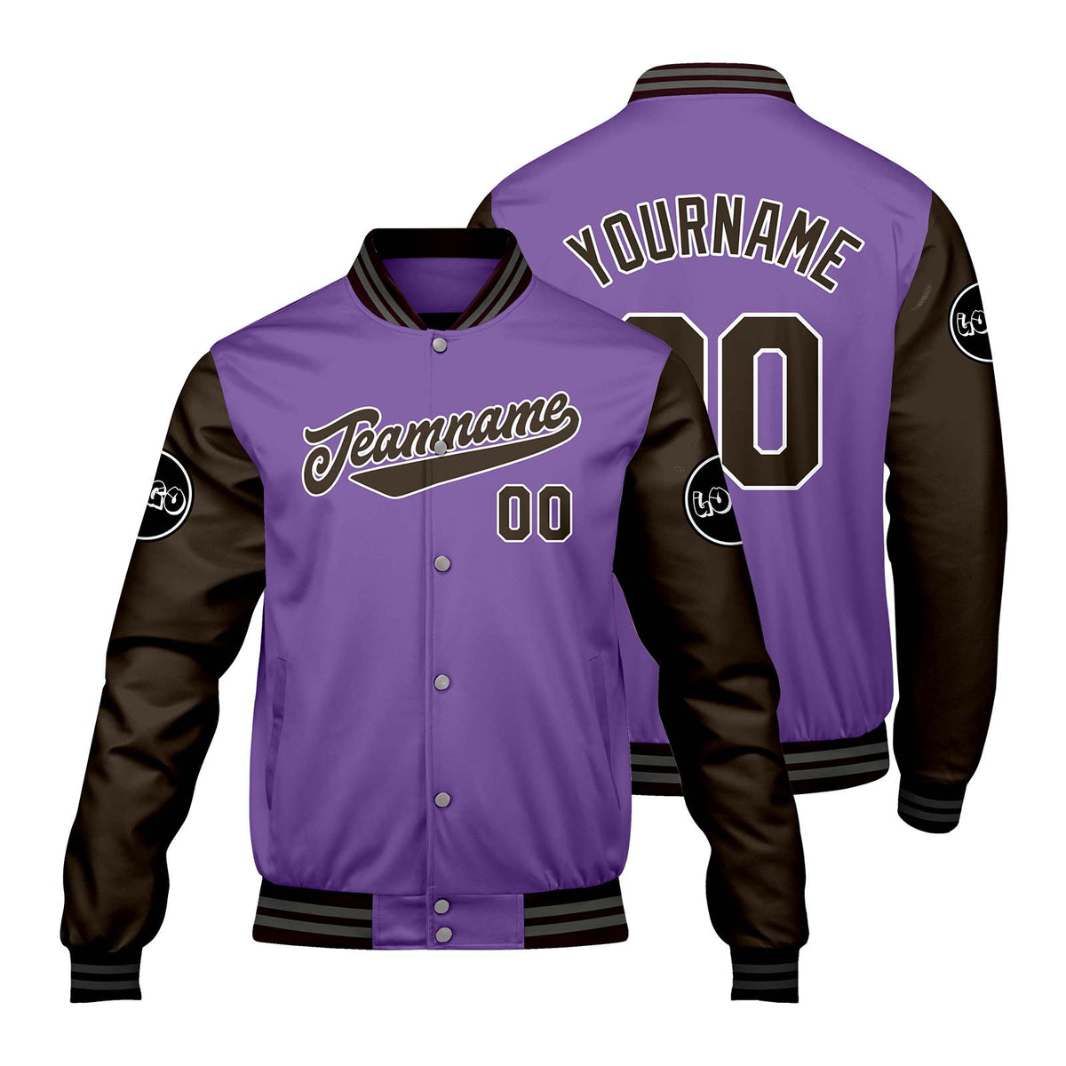 Chaquetas universitarias personalizadas de color morado y marrón para hombres & mujeres y jóvenes & Chaquetas Letterman personalizadas