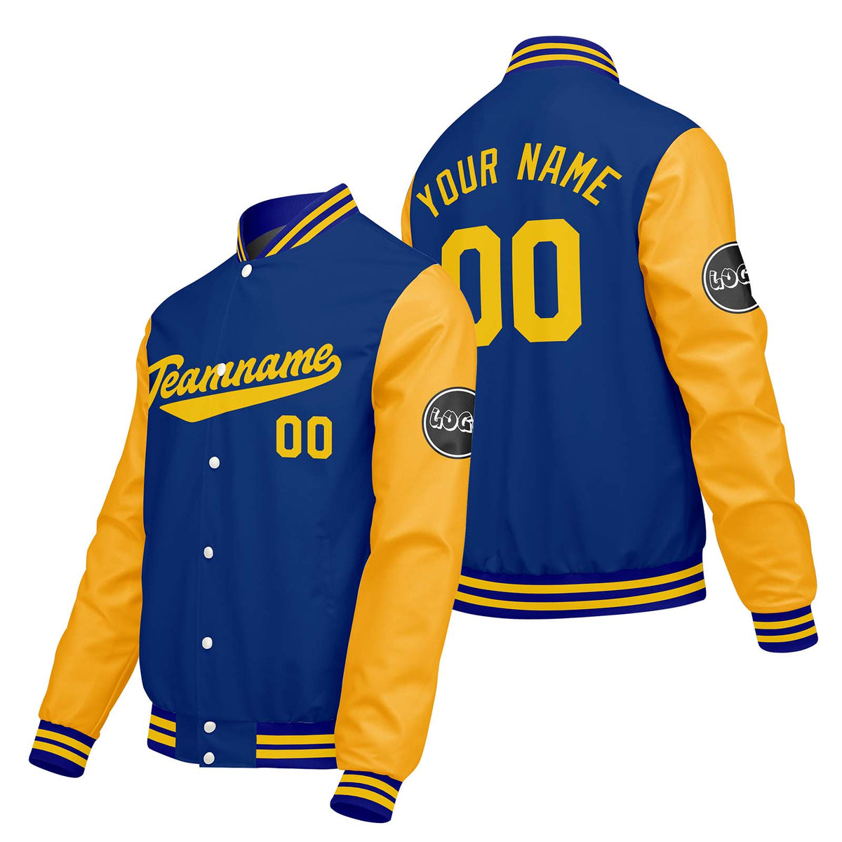 Chaquetas universitarias personalizadas azules y amarillas para hombres & mujeres y jóvenes & Chaquetas tipo Letterman personalizadas