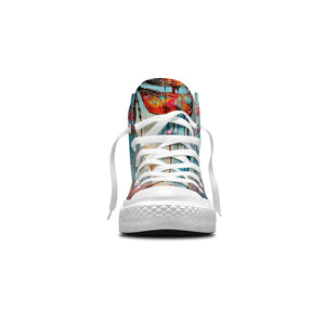 Ink Fusion: Zapatillas unisex de media caña de lona -Sumérgete en el arte del goteo con diseños dinámicos de libélulas para hombres y mujeres