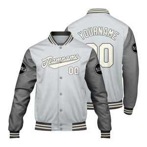 Chaquetas universitarias grises personalizadas para hombres & mujeres y jóvenes & Chaquetas Letterman personalizadas