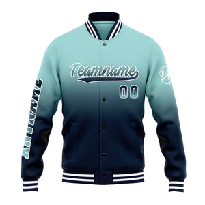 Chaqueta universitaria personalizada estilo Letterman para hombres-mujeres y jóvenes-color verde azulado claro y azul marino