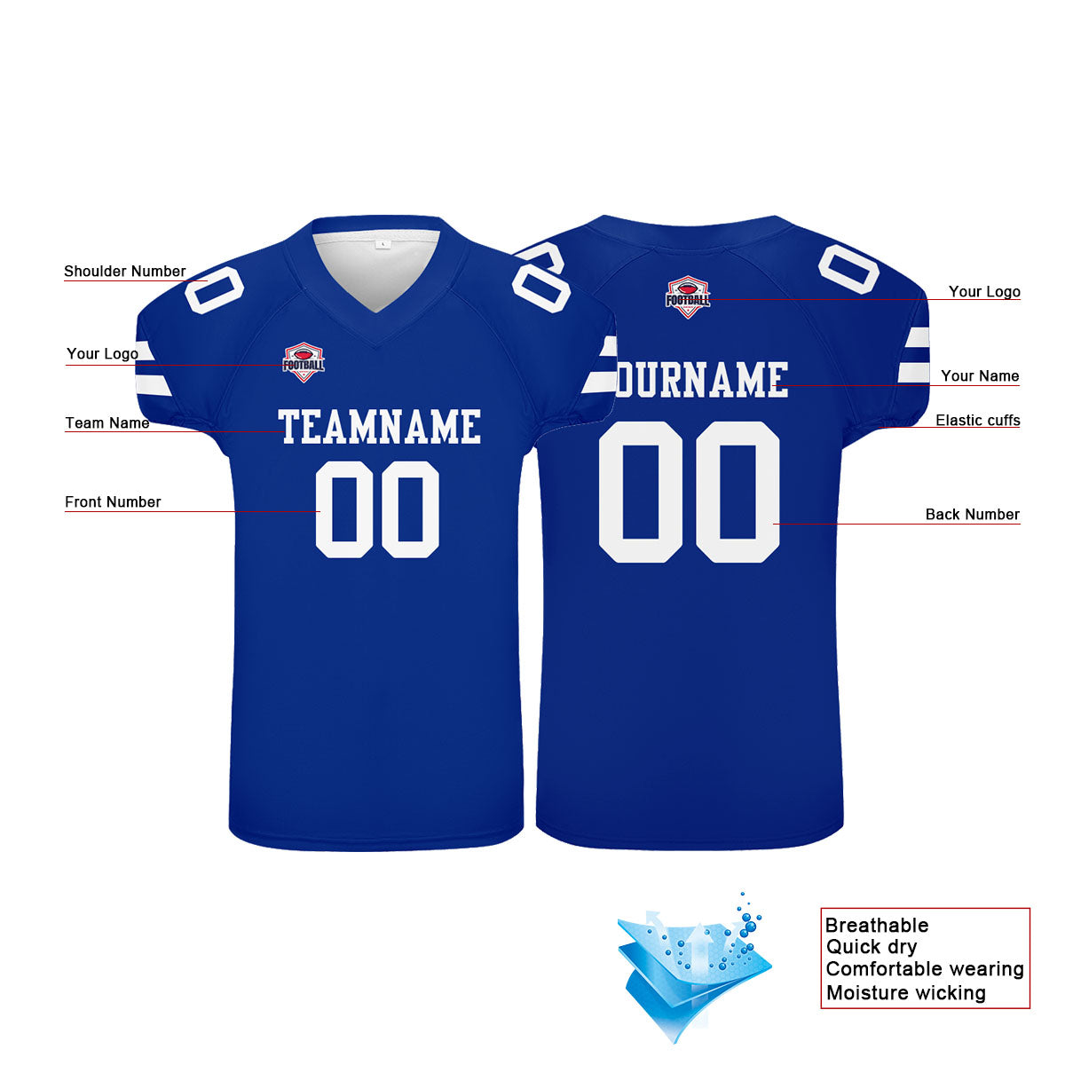 Camiseta de fútbol personalizada con nombre y número del equipo impresos