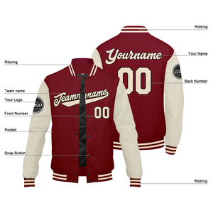 Chaqueta universitaria personalizada estilo Letterman para hombres-mujeres y jóvenes-color crema carmesí