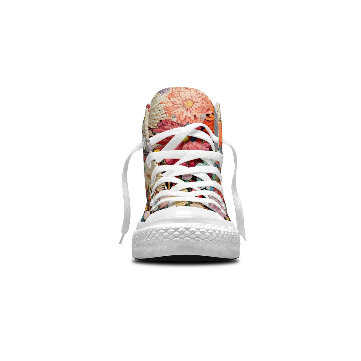Pétalos artísticos: da rienda suelta a tu creatividad con estas zapatillas de lona de caña alta Moda unisex adornada con el cautivador y divertido estampado de crisantemos