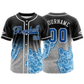 Camiseta de béisbol personalizada negra y azul con botones para hombre mujer adulto y joven Estampado de nombre número y logotipo