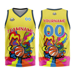 Uniforme de baloncesto amarillo personalizado con tu logotipo-nombre y número impresos