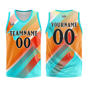 Uniforme de baloncesto personalizado color aguamarina y naranja con tu logotipo-nombre y número impresos
