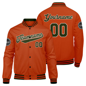 Chaqueta universitaria personalizada estilo Letterman para hombres-mujeres y jóvenes-color verde oliva y naranja