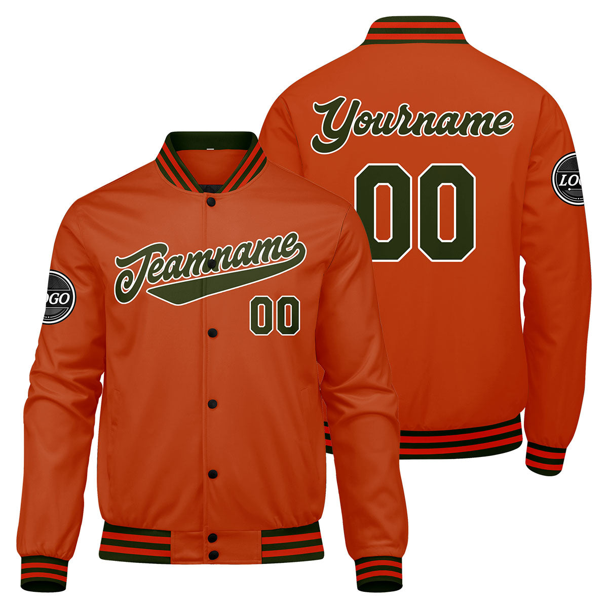 Chaqueta universitaria personalizada estilo Letterman para hombres-mujeres y jóvenes-color verde oliva y naranja