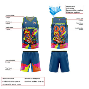 Uniforme de baloncesto azul personalizado con tu logotipo-nombre y número impresos