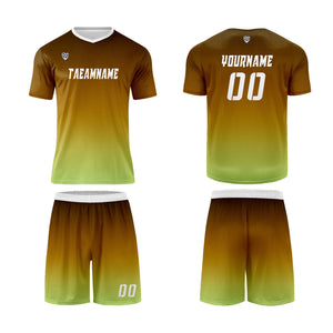 Conjunto personalizado de camiseta de uniforme marrón & amarillo y verde para niños y adultos