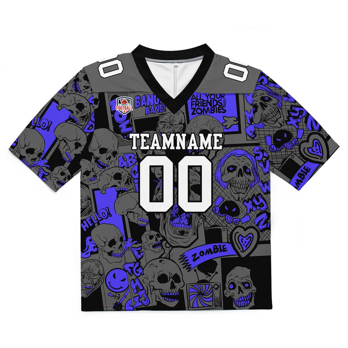 Camiseta de fútbol personalizada con nombre y número del equipo impresos y bordados-color azul