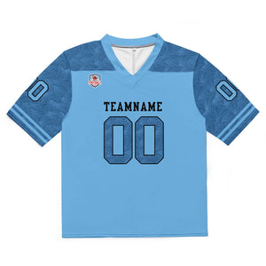 Camiseta de fútbol personalizada con nombre y número del equipo impresos y bordados-color azul claro