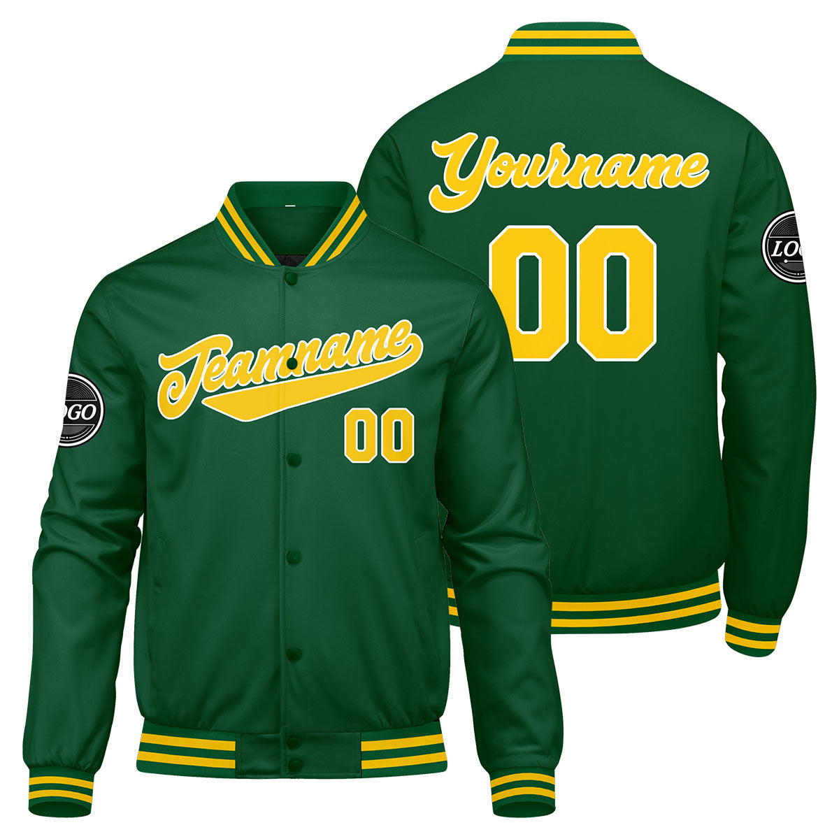 Chaqueta universitaria personalizada estilo Letterman para hombres-mujeres y jóvenes-color verde y amarillo