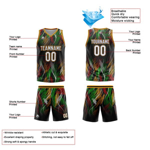 Uniforme de baloncesto personalizado negro y naranja con tu logotipo-nombre y número impresos