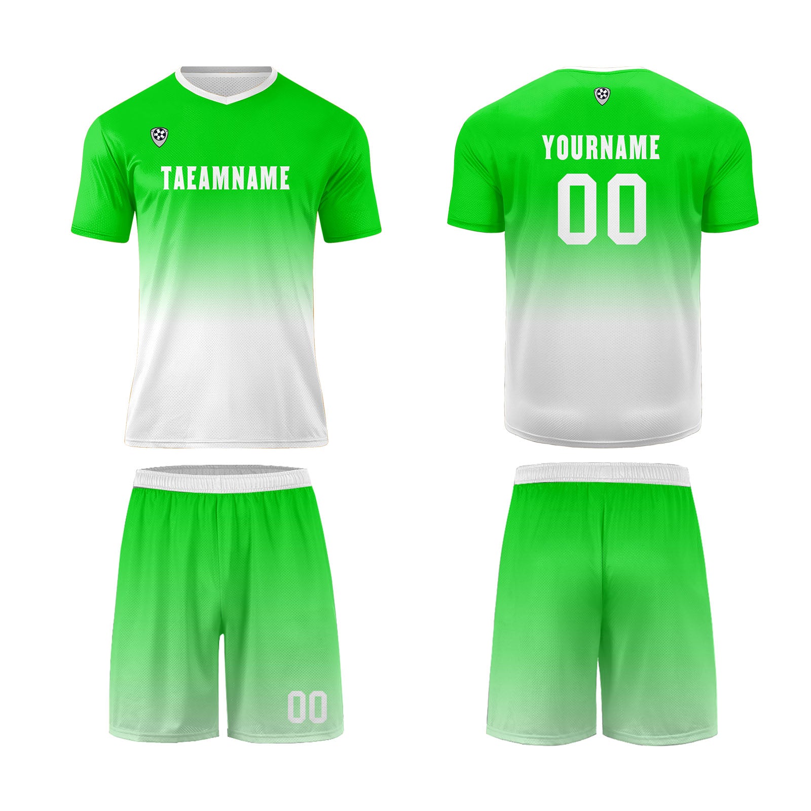 Conjunto personalizado de camiseta de uniforme verde y blanco para niños y adultos