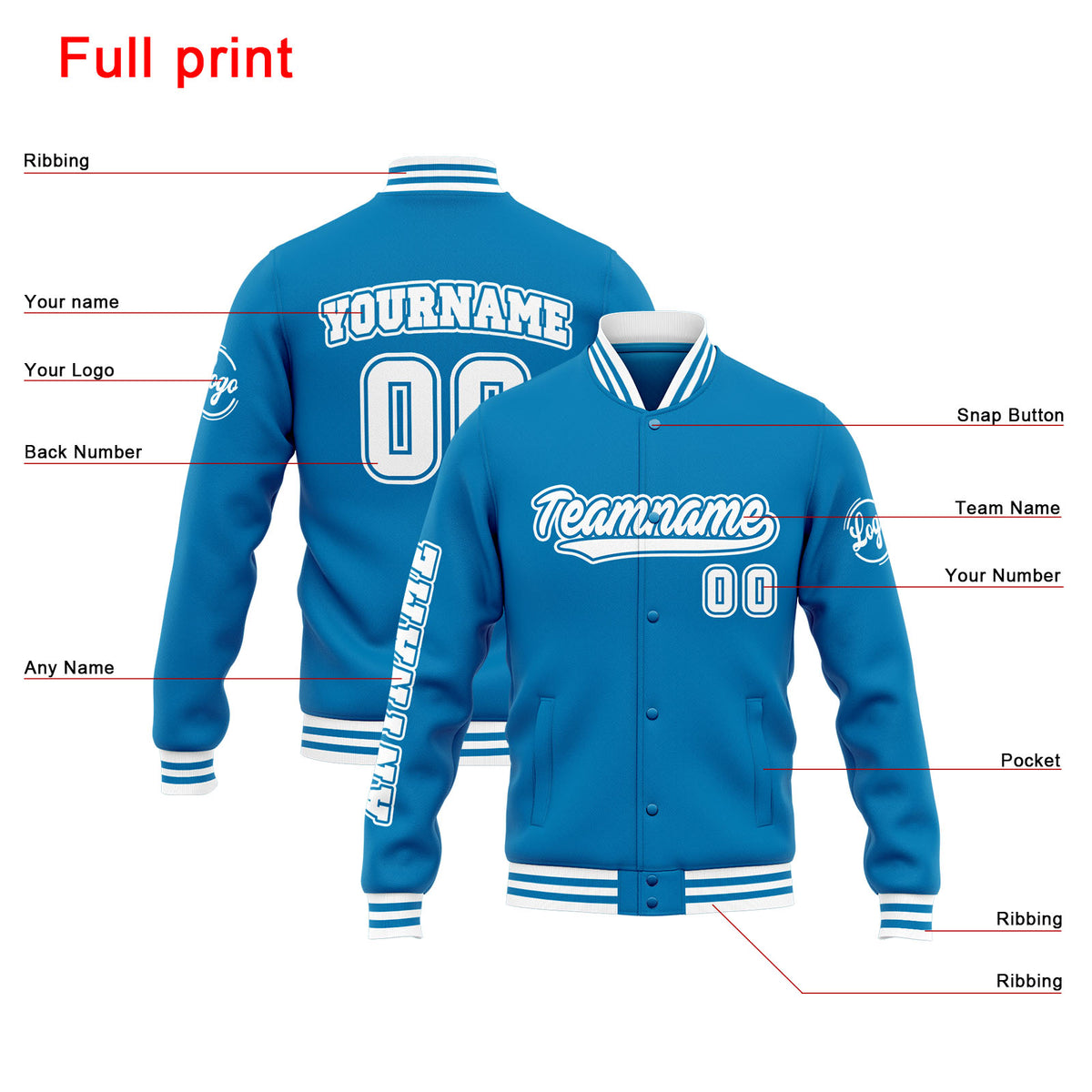 Chaqueta universitaria personalizada estilo Letterman para hombres-mujeres y jóvenes-color azul