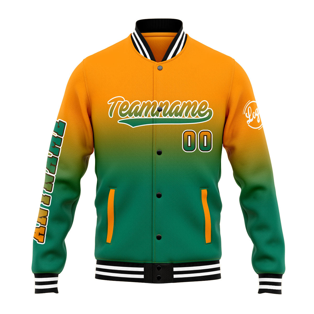 Chaqueta universitaria personalizada estilo Letterman para hombres-mujeres y jóvenes-color naranja y verde